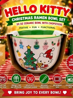 Hello Kitty Christmas Ceramic Ramen Bowl With Chopsticks